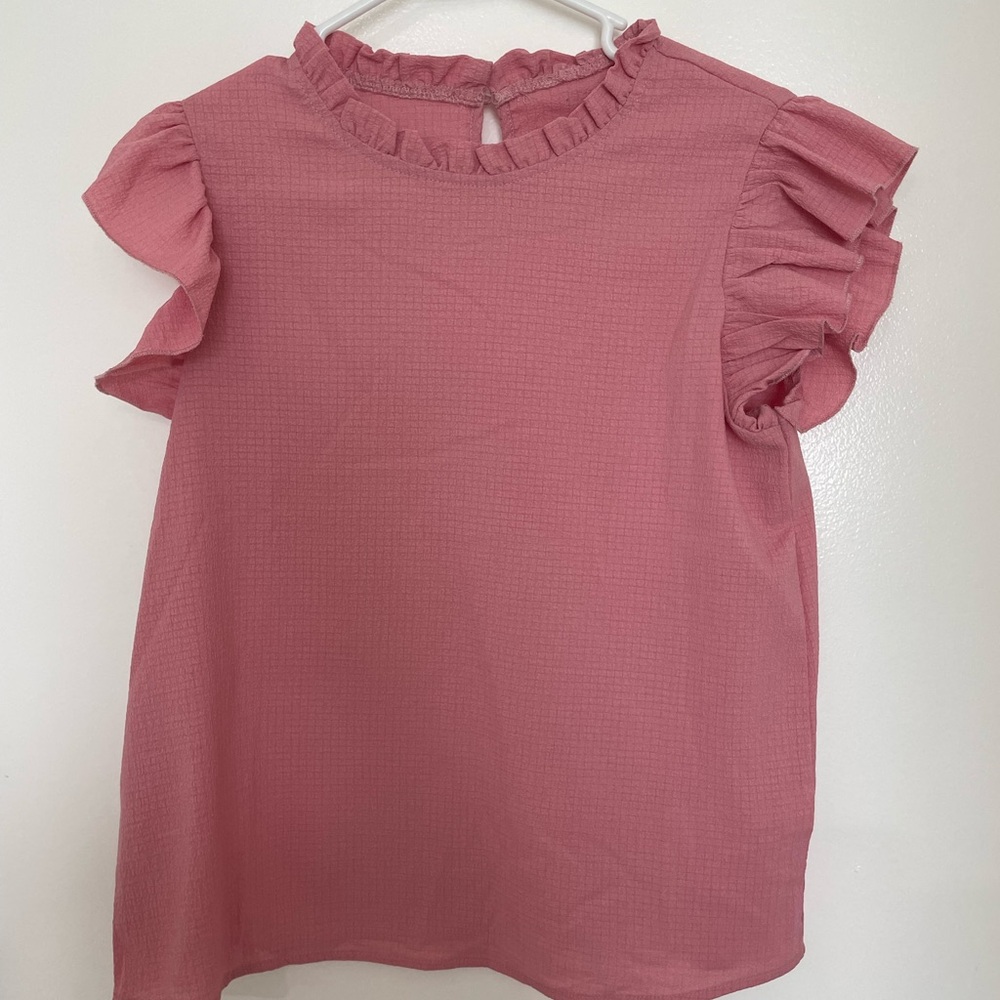 SHEIN Pink Flutter Sleeve Ruffled Blouse